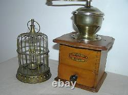 Antique Wooden Coffee Grinder MILL And Vintage Miniature Bird Cage