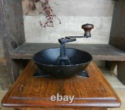Antique Wooden Coffee Grinder Mill Dovetailed With Iron Top