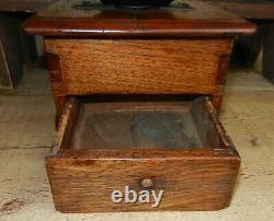 Antique Wooden Coffee Grinder Mill Dovetailed With Iron Top