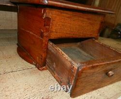 Antique Wooden Coffee Grinder Mill Dovetailed With Iron Top