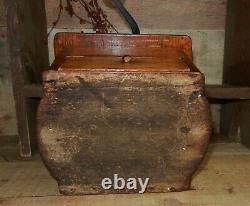 Antique Wooden Coffee Grinder Mill Dovetailed With Iron Top