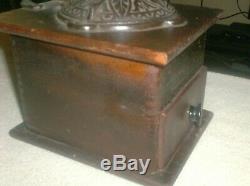 Antique Wooden Hand Crank Coffee Grinder Mill, Ornate, Belmont Hardware Company