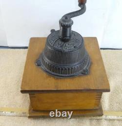 Antique Wooden Ornate Cast Iron Hand Crank Coffee Spice Mill Grinder Table Top