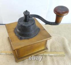 Antique Wooden Ornate Cast Iron Hand Crank Coffee Spice Mill Grinder Table Top