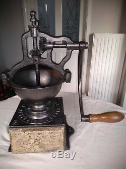 Antique c1900s French Cast Iron Peugeot Freres Coffee Grinder shop size A2