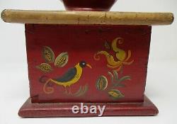 Antique ca. 1880 Primitive Coffee Grinder Tole Painted PA Dutch Birds, Flowers