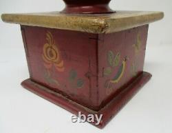 Antique ca. 1880 Primitive Coffee Grinder Tole Painted PA Dutch Birds, Flowers