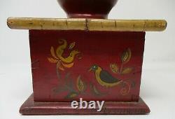 Antique ca. 1880 Primitive Coffee Grinder Tole Painted PA Dutch Birds, Flowers