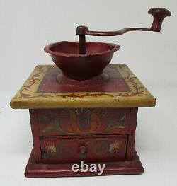 Antique ca. 1880 Primitive Coffee Grinder Tole Painted PA Dutch Birds, Flowers