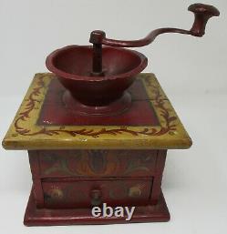 Antique ca. 1880 Primitive Coffee Grinder Tole Painted PA Dutch Birds, Flowers