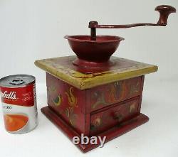 Antique ca. 1880 Primitive Coffee Grinder Tole Painted PA Dutch Birds, Flowers