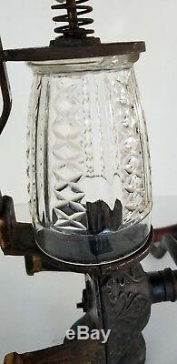 Antique cast iron Arcade Crystal wall mount coffee grinder with catch cup