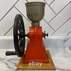 Antique cast iron Single Wheel MANUAL coffee grinder VTG RED Beautiful