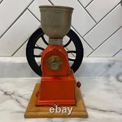 Antique cast iron Single Wheel MANUAL coffee grinder VTG RED Beautiful