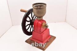 Antique cast iron Single Wheel MANUAL coffee grinder VTG RED Beautiful 10.5