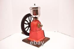 Antique cast iron Single Wheel MANUAL coffee grinder VTG RED Beautiful 12.25
