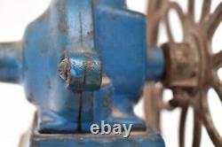 Antique cast iron Single Wheel coffee grinder vintage BLUE BEAUTIFUL