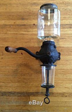 Antique cast iron glass Crystal Arcade no 3 coffee mill wall mount grinder