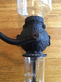 Antique cast iron glass Crystal Arcade no 3 coffee mill wall mount grinder