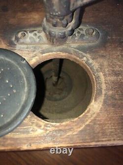 Antique coffee mill grinder wood cast iron country primitive 19th c
