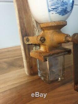 Antique dutch blue wall mounted small model Coffee Grinder ca. 1920-1930