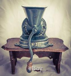 Antique no. 3 Coffee Grinder Blue Gold Mill Moulin Molinillo Cafe kaffeemuehle