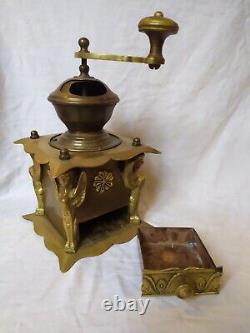 Antique rare heavy brass coffee grinder mill with angel figurines