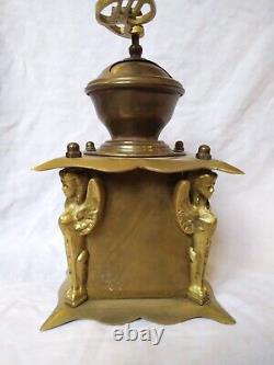 Antique rare heavy brass coffee grinder mill with angel figurines