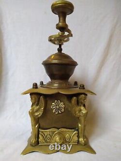 Antique rare heavy brass coffee grinder mill with angel figurines