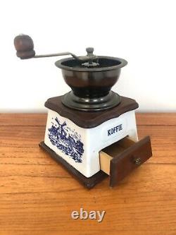 Antique/vintage Delft Blue (hand painted) Dutch coffee grinder