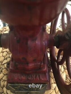 Antique/vintage Nacional Coffee Grinder Cast Iron Red All Original Parts