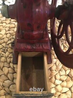 Antique/vintage Nacional Coffee Grinder Cast Iron Red All Original Parts