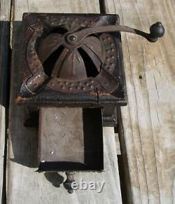 Antique wood tin coffee grinder mill ashtray bank