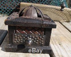 Antique wood tin coffee grinder mill ashtray bank