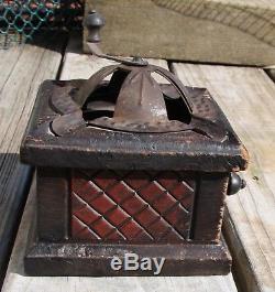 Antique wood tin coffee grinder mill ashtray bank
