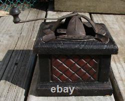 Antique wood tin coffee grinder mill ashtray bank