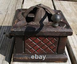 Antique wood tin coffee grinder mill ashtray bank