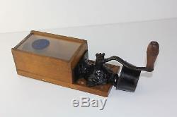 Arcade #1 Label Cast Iron & Wood X-Ray Glass Wall Coffee Grinder Mill Antique