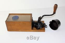 Arcade #1 Label Cast Iron & Wood X-Ray Glass Wall Coffee Grinder Mill Antique