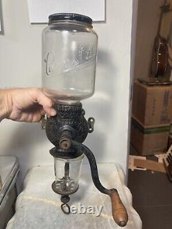 Arcade Crystal No. 3 Antique Coffee Grinder With Replacement Lid & Catch Cup