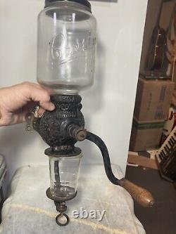 Arcade Crystal No. 3 Antique Coffee Grinder With Replacement Lid & Catch Cup