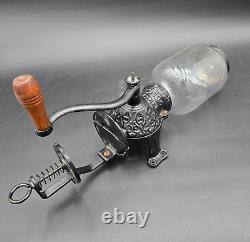 Arcade Crystal Wall Mount Coffee Grinder Cast Iron Antique Wood Handle