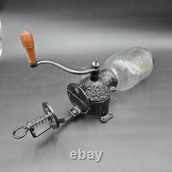 Arcade Crystal Wall Mount Coffee Grinder Cast Iron Antique Wood Handle