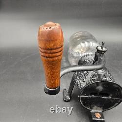 Arcade Crystal Wall Mount Coffee Grinder Cast Iron Antique Wood Handle