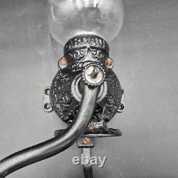 Arcade Crystal Wall Mount Coffee Grinder Cast Iron Antique Wood Handle
