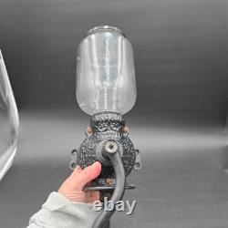 Arcade Crystal Wall Mount Coffee Grinder Cast Iron Antique Wood Handle