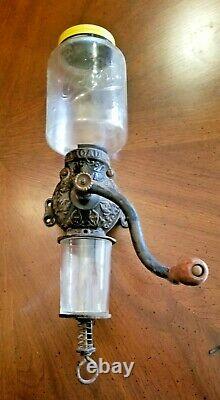 Arcade Crystal Wall Mount Coffee Grinder Hand Crank Vintage Antique