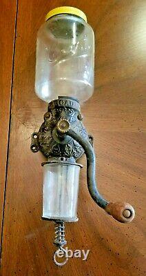 Arcade Crystal Wall Mount Coffee Grinder Hand Crank Vintage Antique