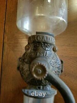 Arcade Crystal Wall Mount Coffee Grinder Hand Crank Vintage Antique