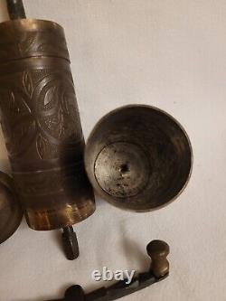 Atq Turkish Ottaman Brass Manual Coffee/ Pepper Grinder Mill Engraved